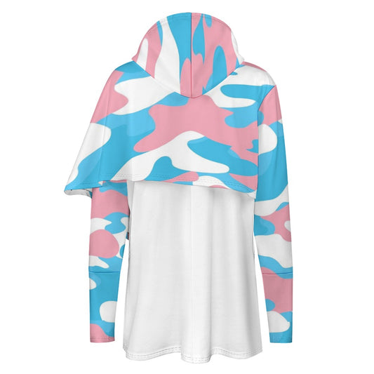 Plus Size Blue Pink White Pride Camouflage/White Asymmetric Hooded Sweatshirt