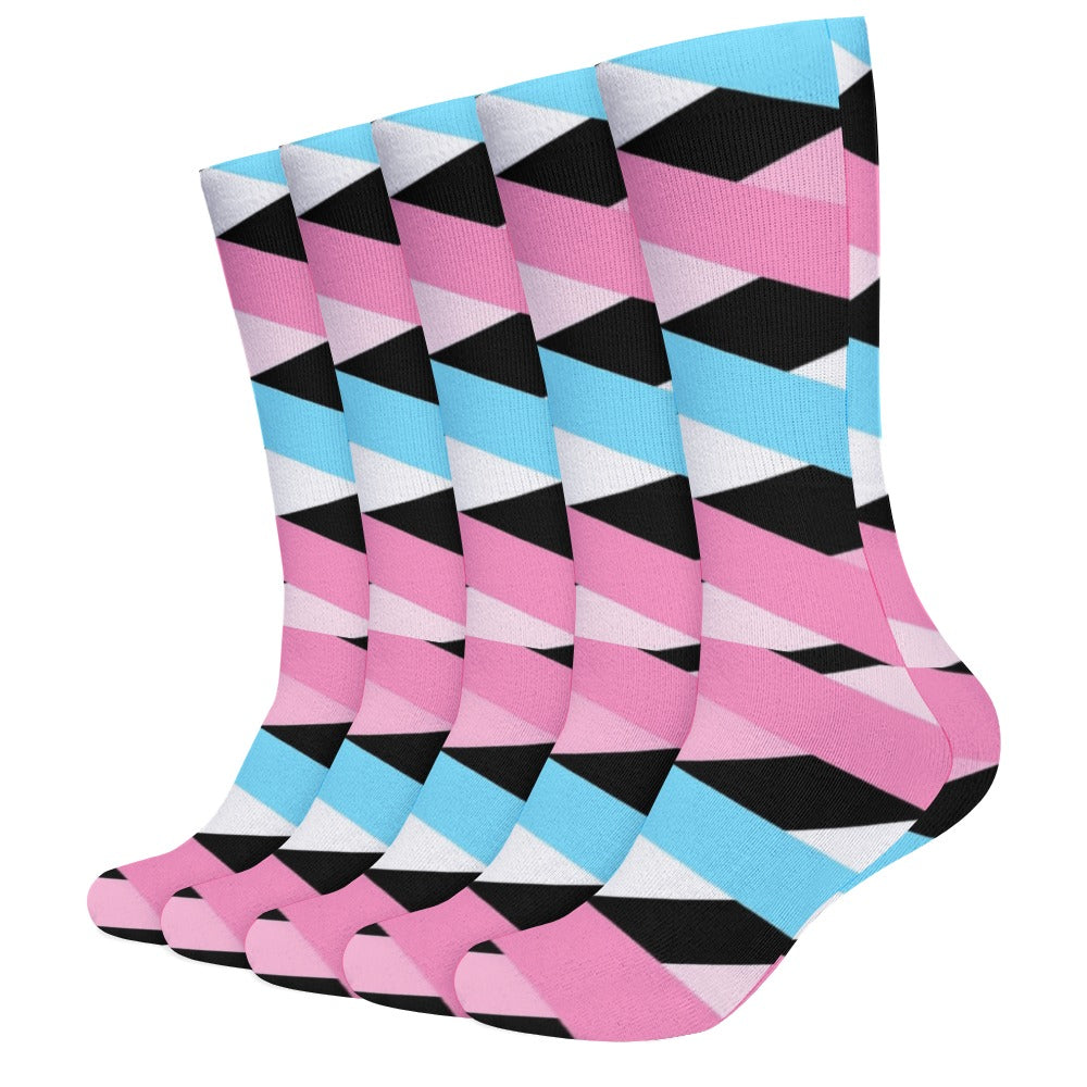 Blue Pink White Pride Lattice Black Breathable Socks (Pack of 5 )