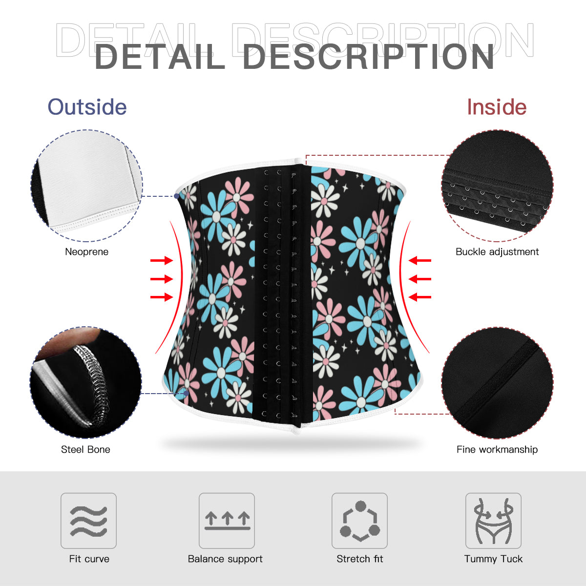 Plus Size Blue Pink White Big Daisies Pride Black Waist Shaper