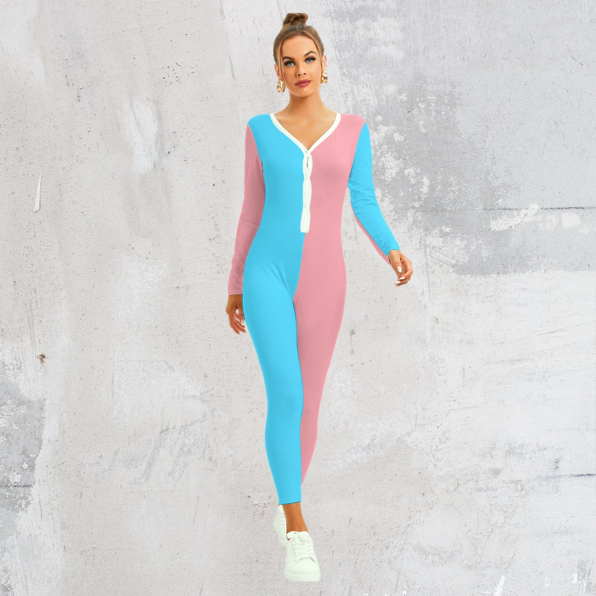 Blue Pink White Pride Button Up Long Romper tunnellsCo.