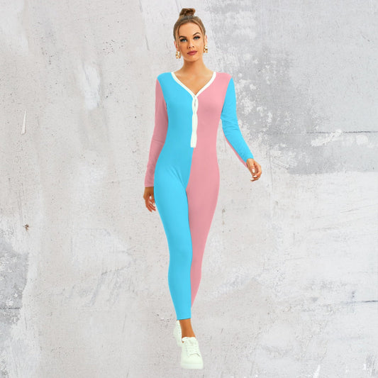 Blue Pink White Pride Button Up Long Romper tunnellsCo.