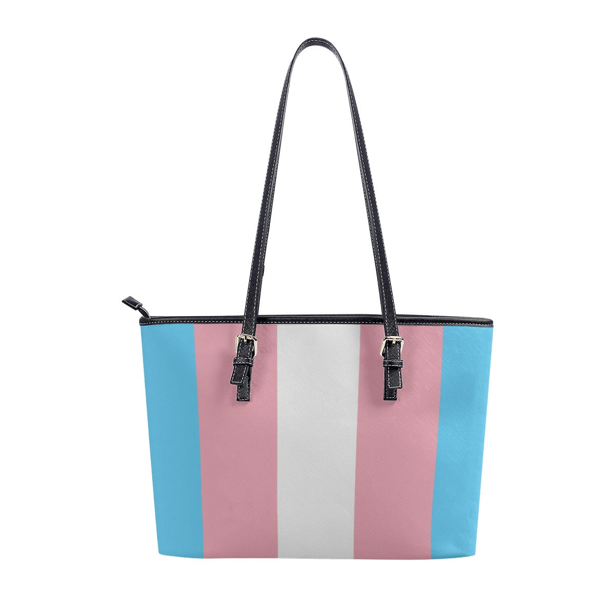 Blue Pink White Trans Pride Vegan Leather Shoulder Tote Bag tunnellsCo.