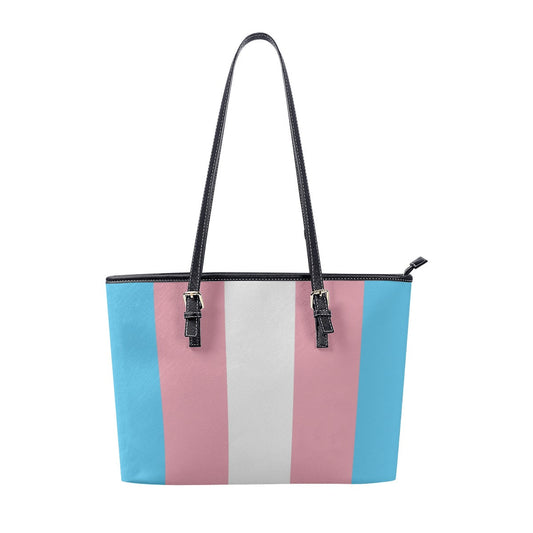 Blue Pink White Trans Pride Vegan Leather Shoulder Tote Bag tunnellsCo.