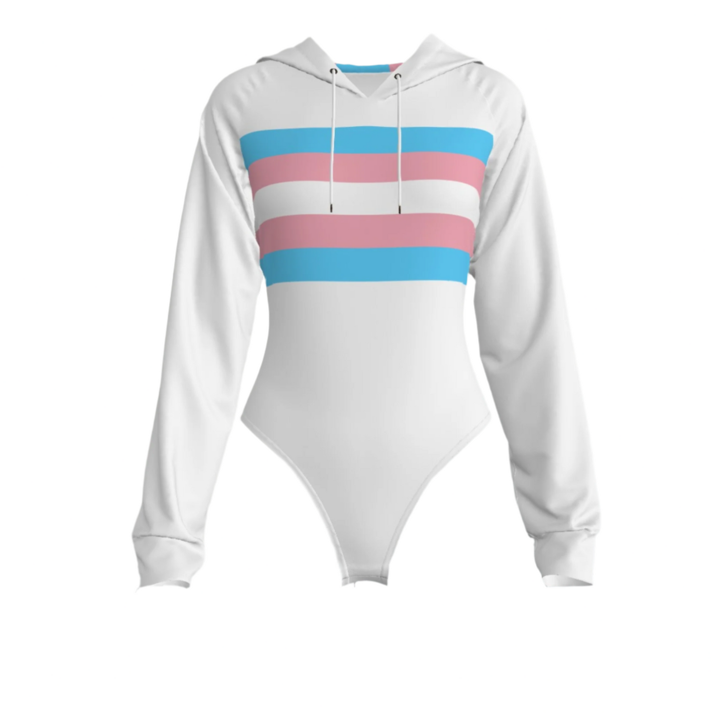 Teen Trans Pride Ribbon White Raglan Sleeve Hooded Bodysuit