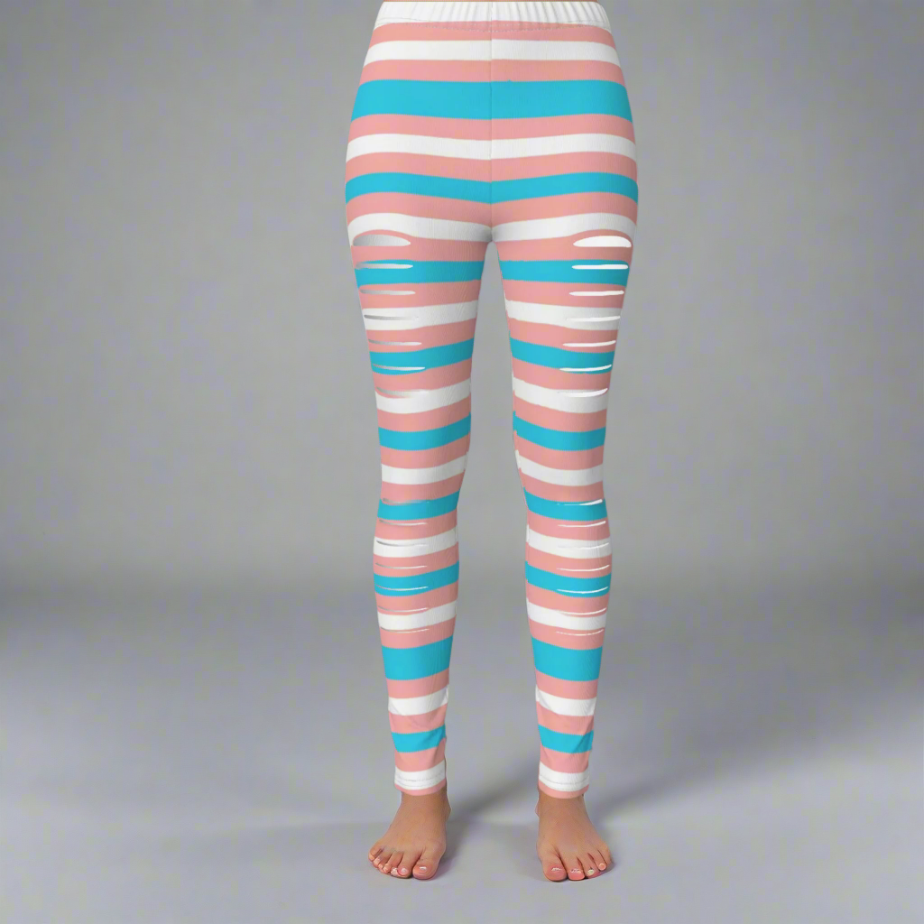 Trans Coloured Trans Pride Candy Striped Ripped Leggings tunnellsCo.