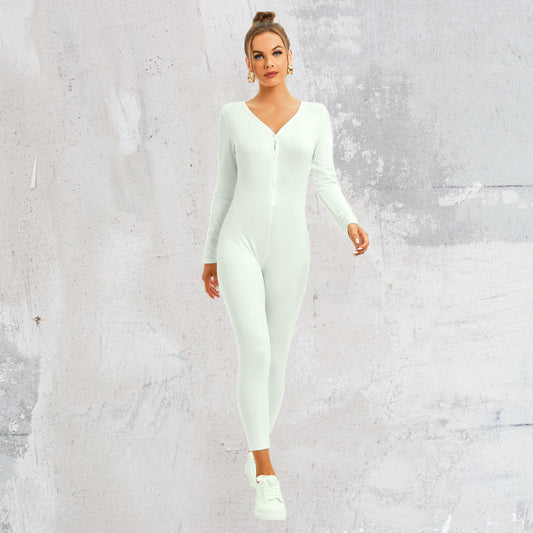 Triple White Button Up Long Romper tunnellsCo.