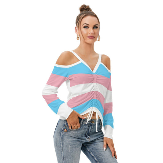 V-Neck Cold Shoulder Cropped Blouse tunnellsCo.