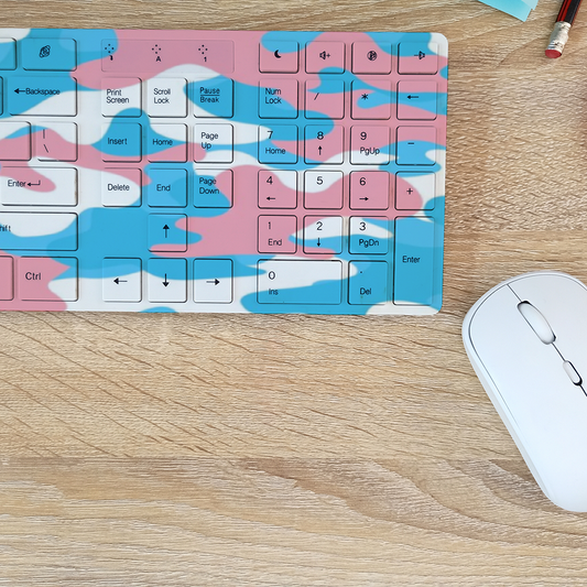 Blue Pink White All Over Trans Pride Camouflage Wireless Or Wired Keyboard