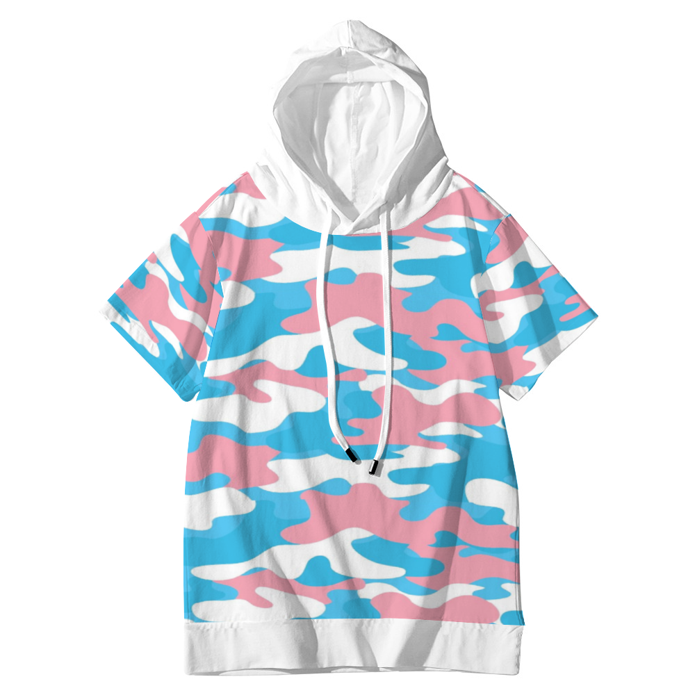 Teen - Plus Size Blue Pink White Pride Camouflage Short-Sleeved Hooded T-Shirt