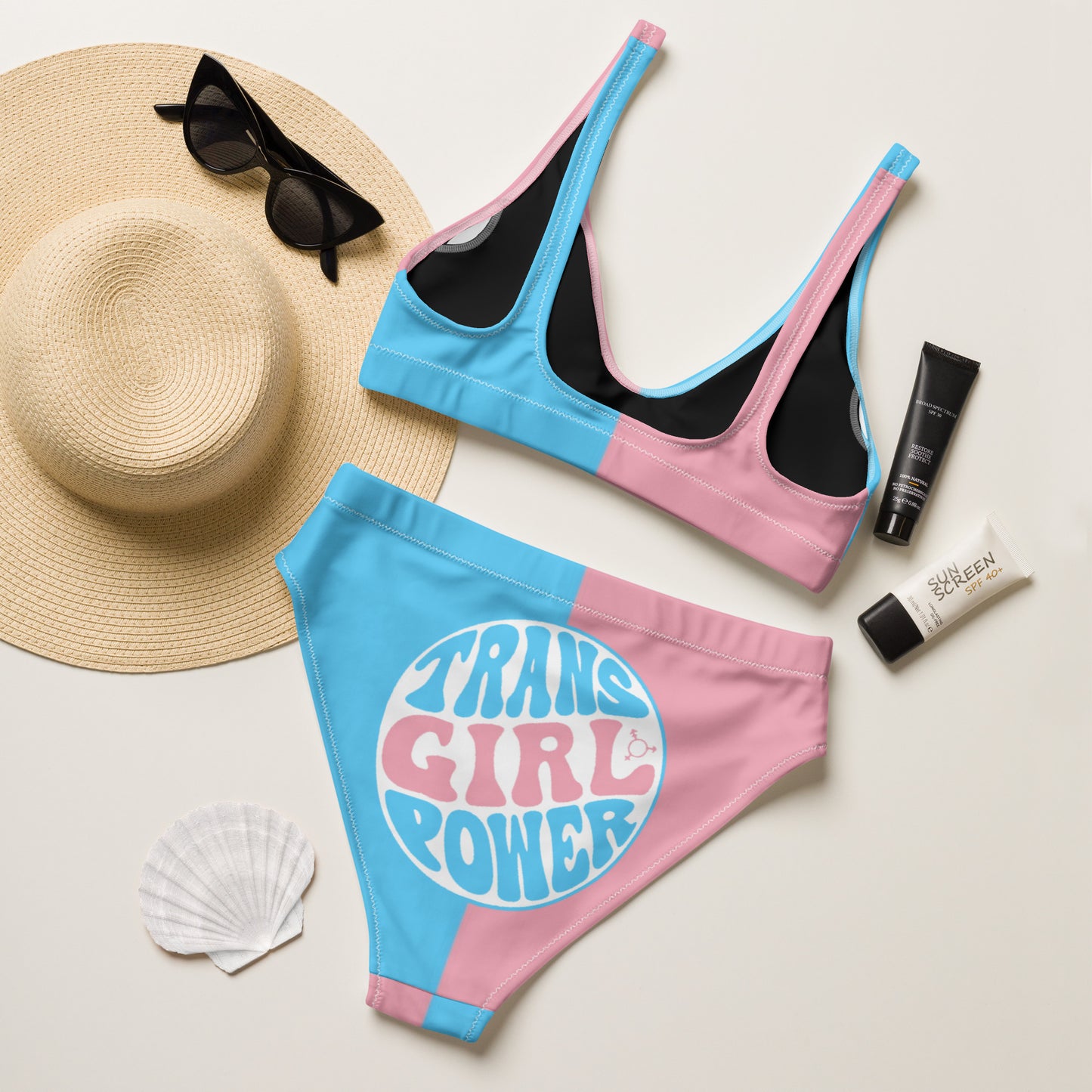 Blue Pink White 'TRANS GIRL POWER' Paris Pride Recycled High-Waisted Bikini Twin-Set