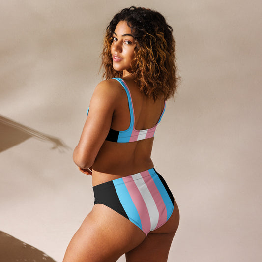 Blue Pink White Trans Pride Black Recycled High-Waisted Bikini Twin-Set