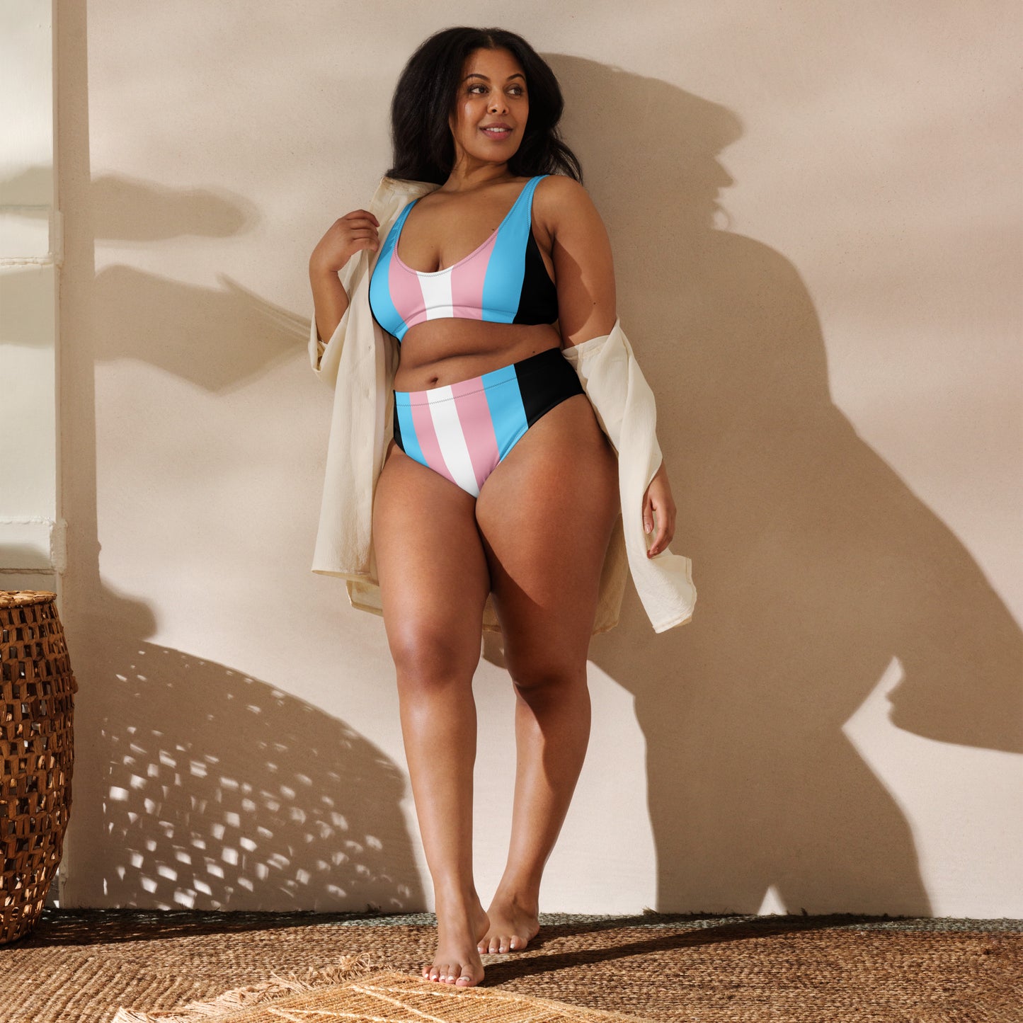 Blue Pink White Trans Pride Black Recycled High-Waisted Bikini Twin-Set