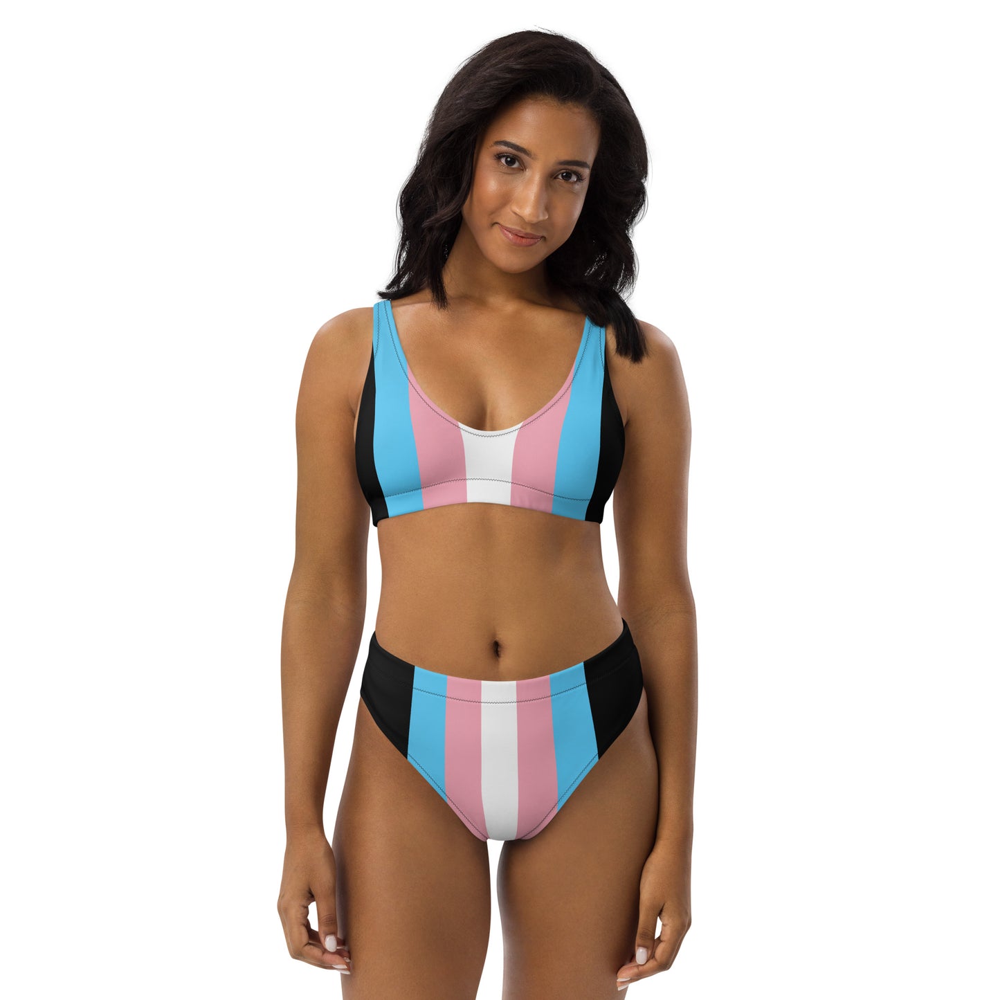 Blue Pink White Trans Pride Black Recycled High-Waisted Bikini Twin-Set