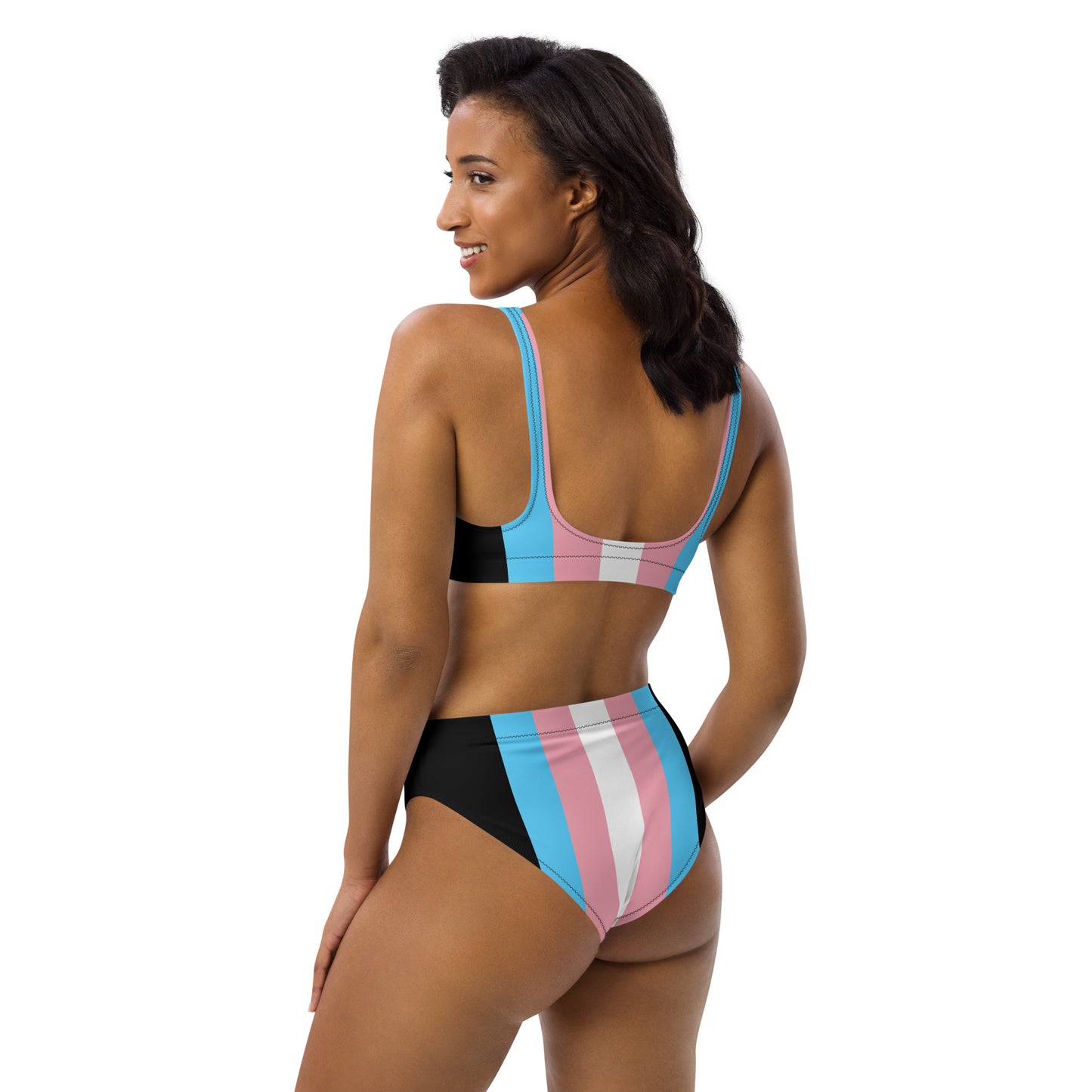 Blue Pink White Trans Pride Black Recycled High-Waisted Bikini Twin-Set