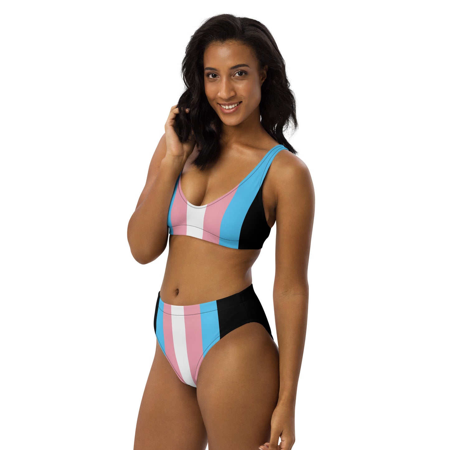 Blue Pink White Trans Pride Black Recycled High-Waisted Bikini Twin-Set
