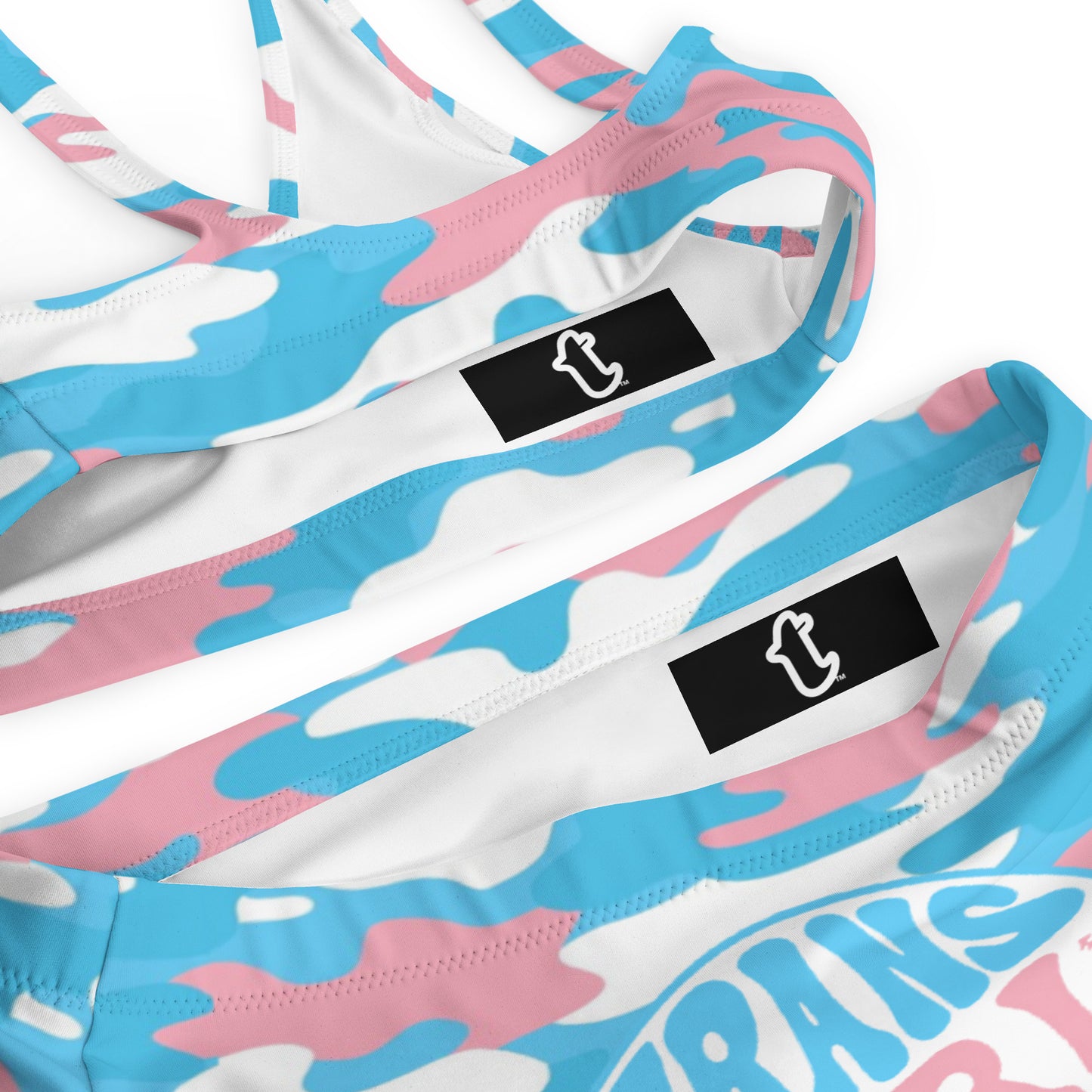 Blue Pink White 'TRANS GIRL POWER' Pride Camouflage Recycled High-Waisted Bikini Twin-Set