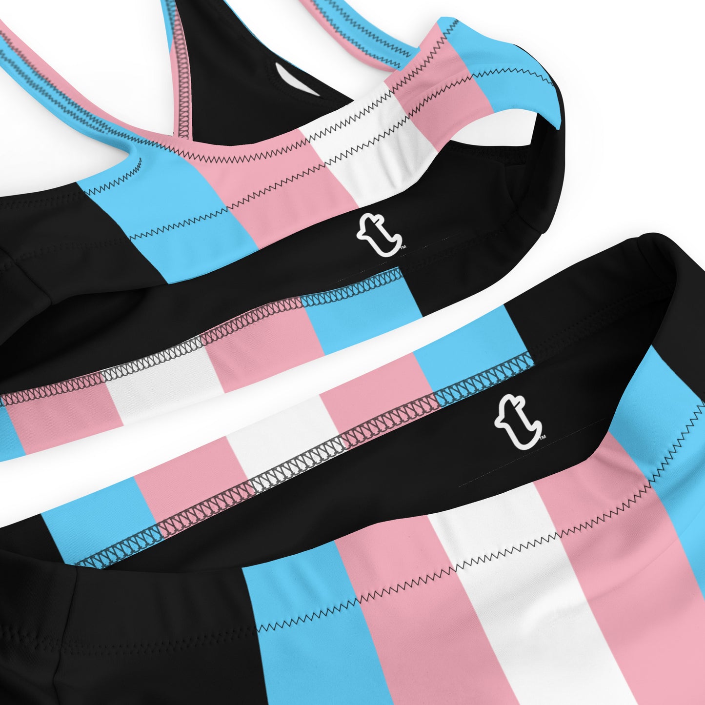 Blue Pink White Trans Pride Black Recycled High-Waisted Bikini Twin-Set
