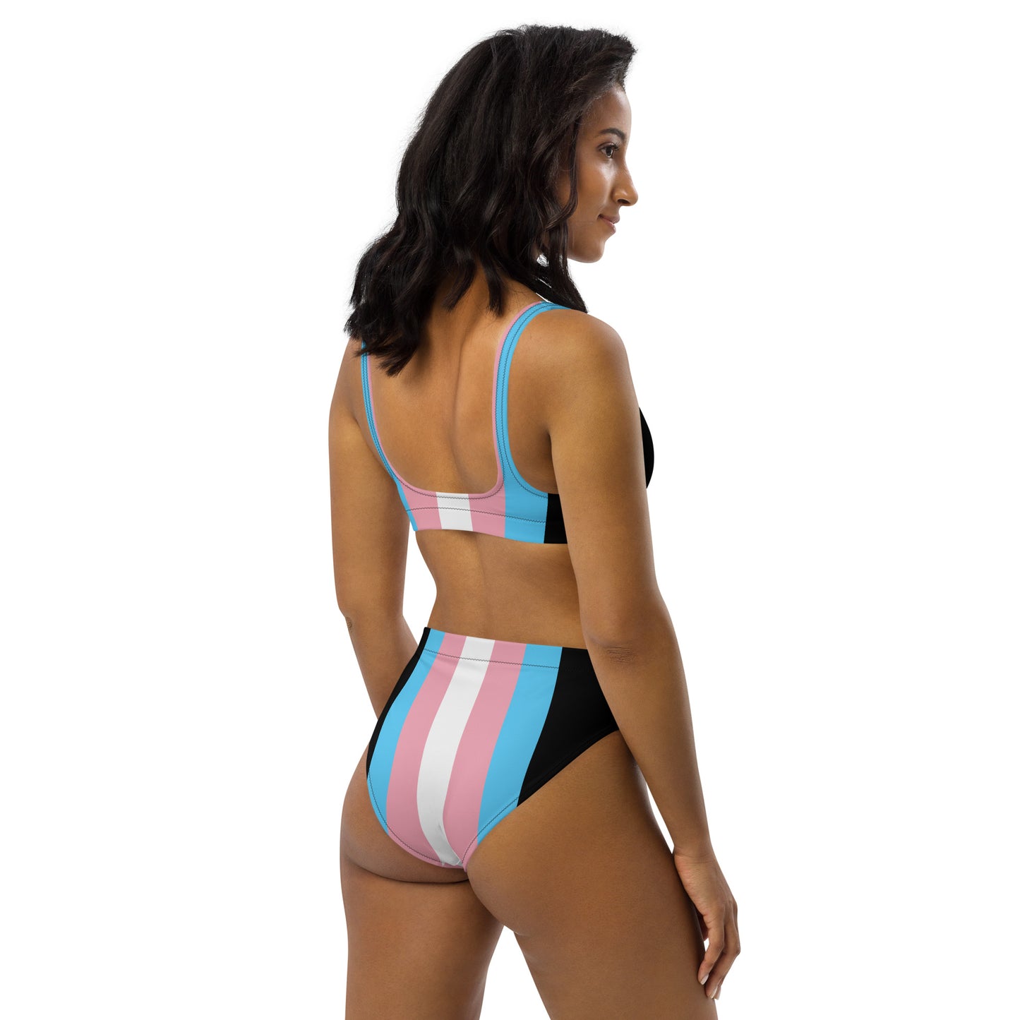 Blue Pink White Trans Pride Black Recycled High-Waisted Bikini Twin-Set