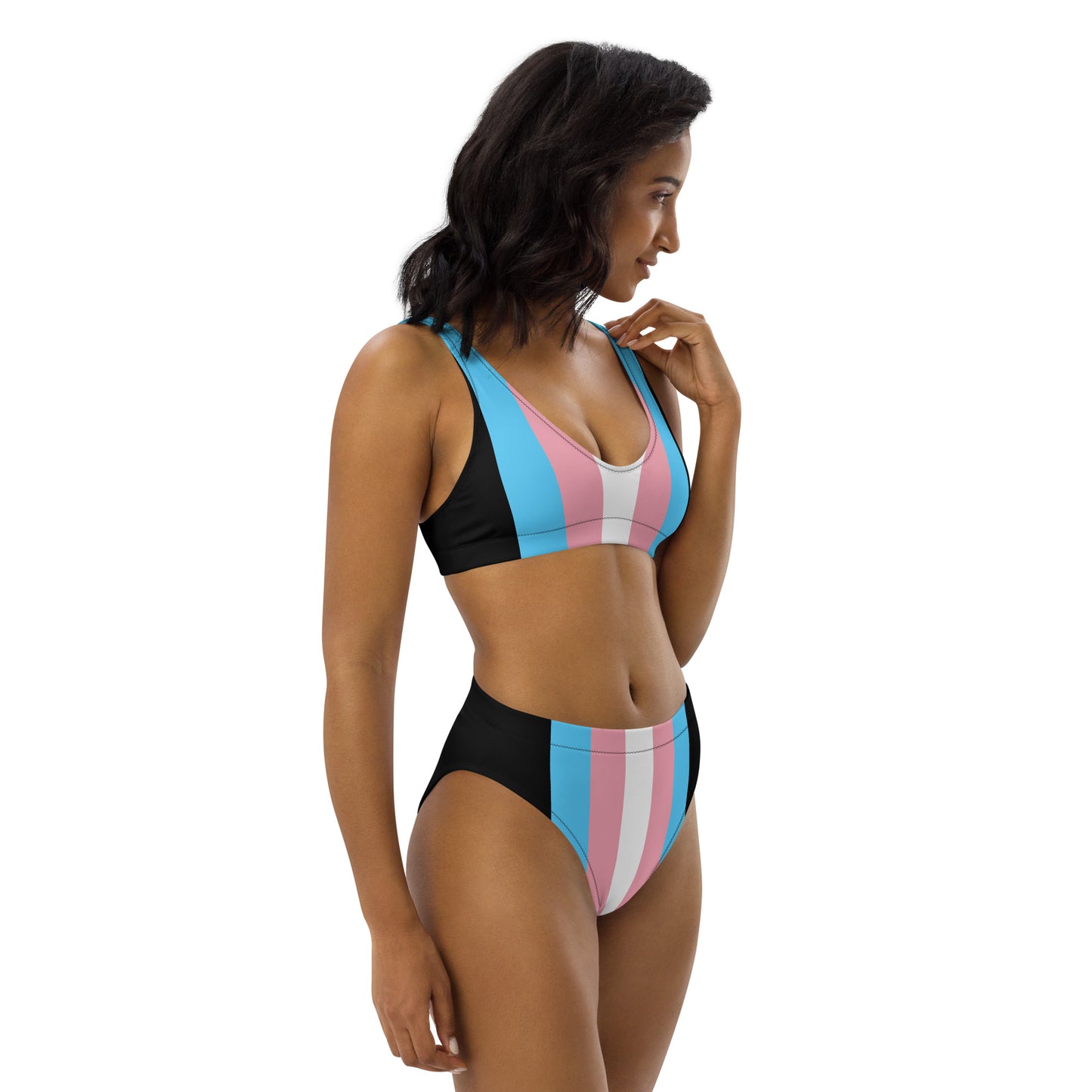 Blue Pink White Trans Pride Black Recycled High-Waisted Bikini Twin-Set