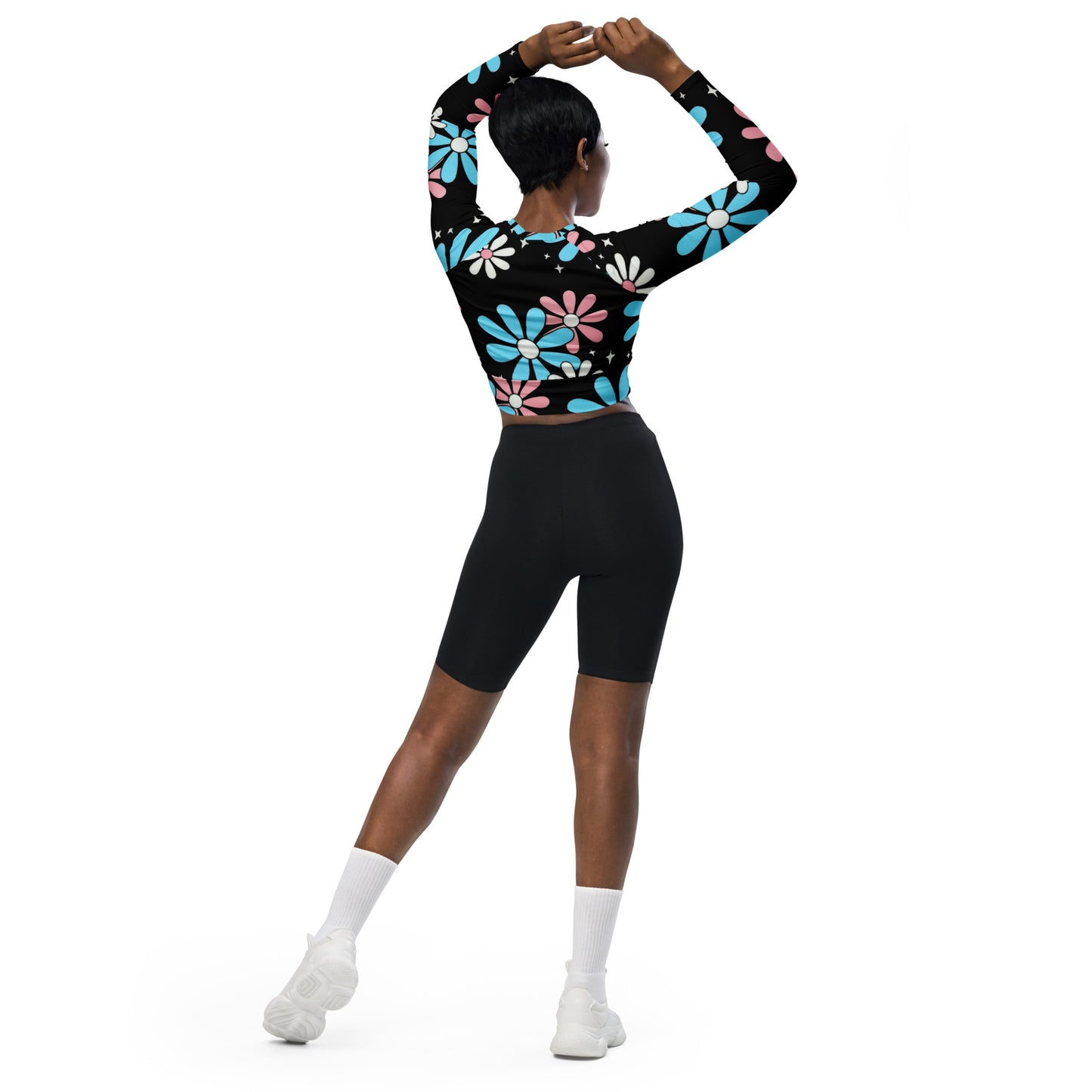 Blue Pink White Big Daisies Pride Cropped Gym Top