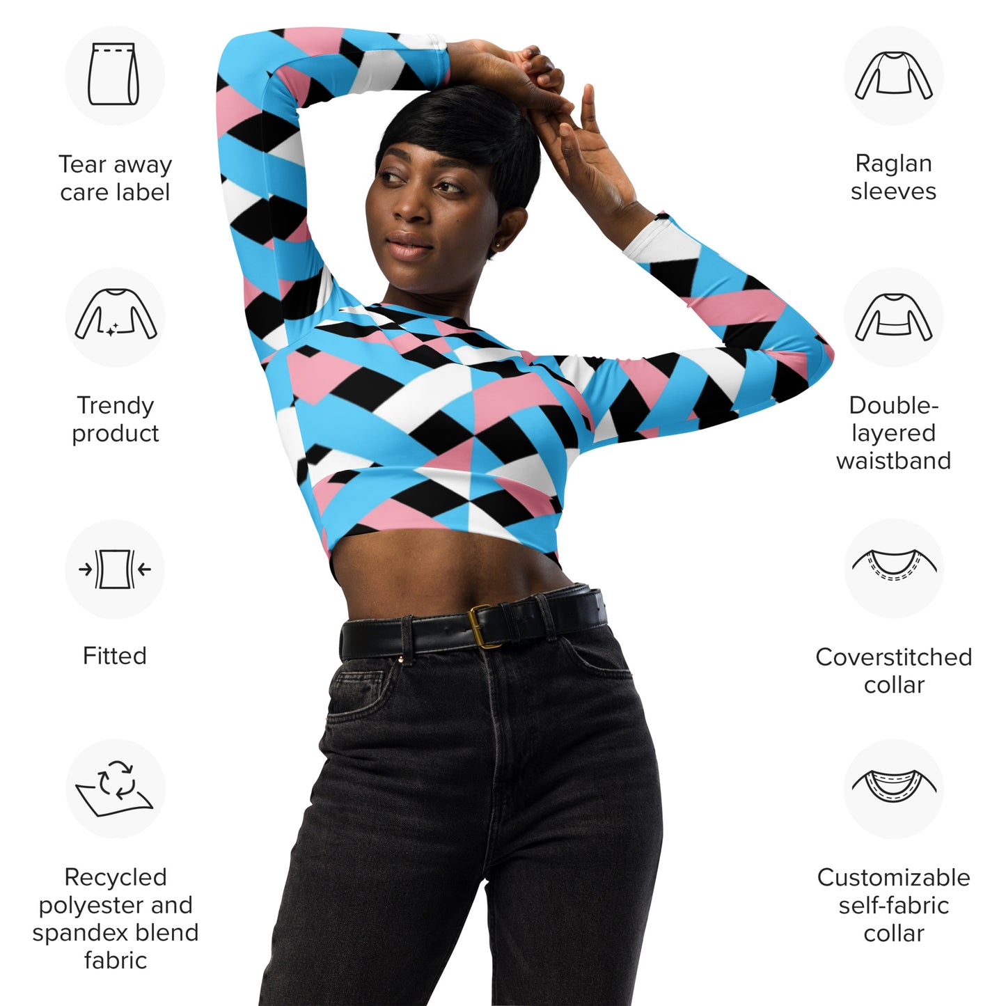 Blue Pink White Pride Lattice Series Cropped Gym Top