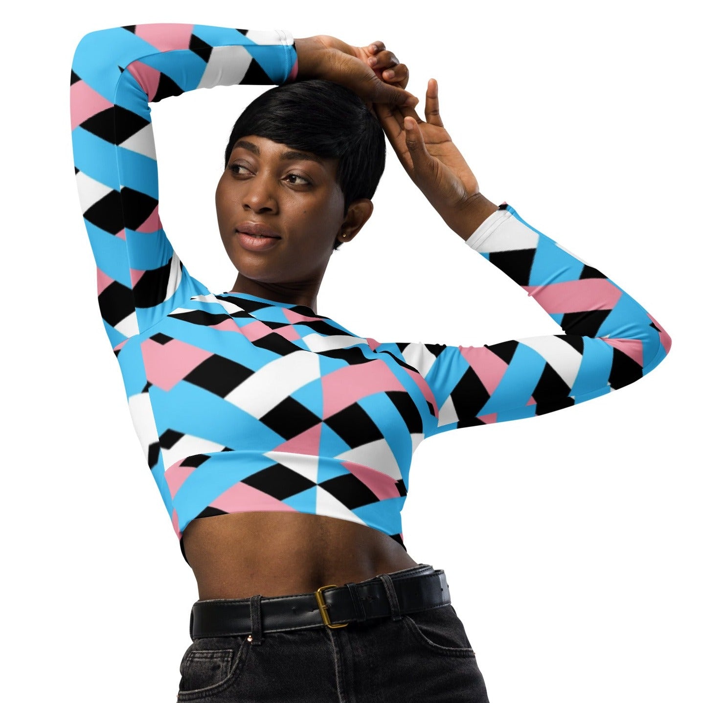 Blue Pink White Pride Lattice Series Cropped Gym Top