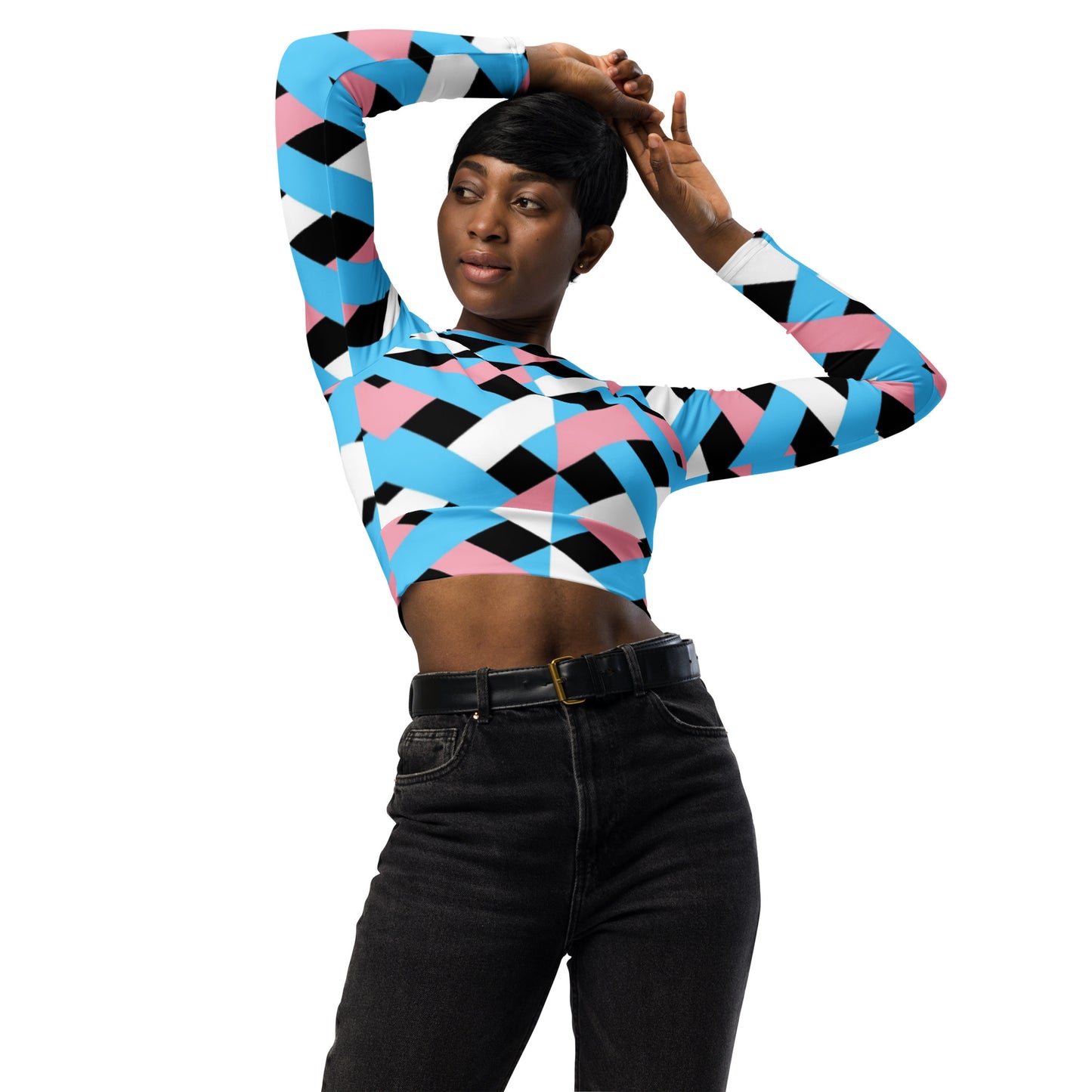 Blue Pink White Pride Lattice Series Cropped Gym Top