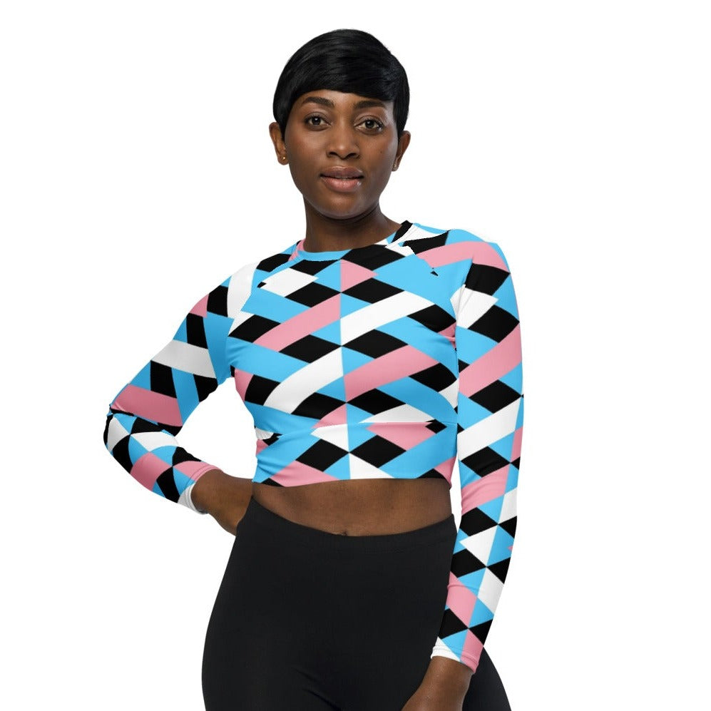 Blue Pink White Pride Lattice Series Cropped Gym Top