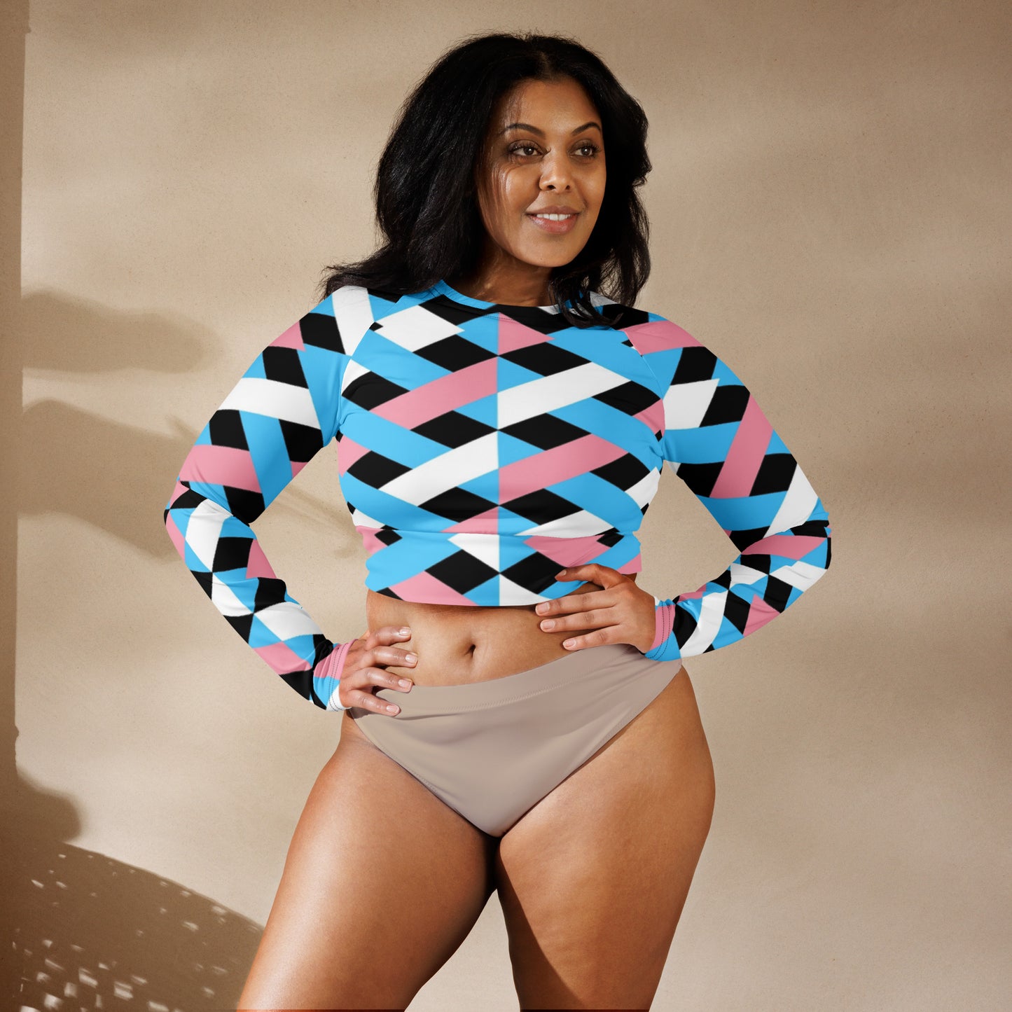Blue Pink White Pride Lattice Series Cropped Gym Top
