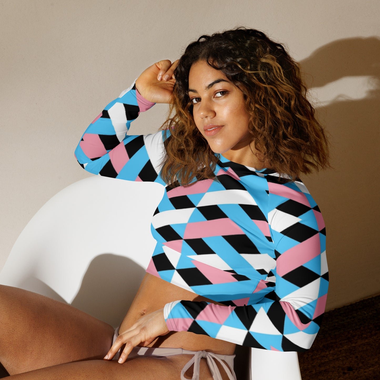 Blue Pink White Pride Lattice Series Cropped Gym Top