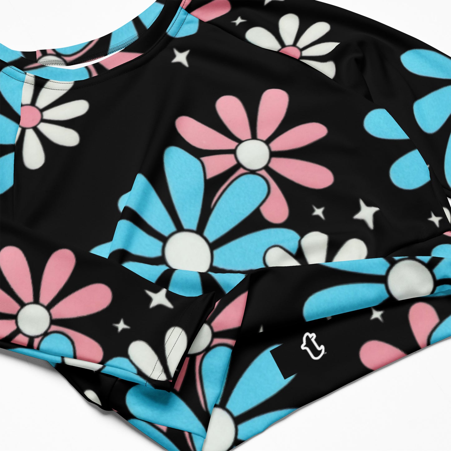 Blue Pink White Big Daisies Pride Cropped Gym Top