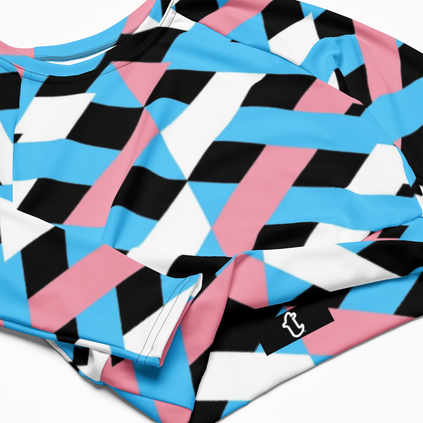 Blue Pink White Pride Lattice Series Cropped Gym Top
