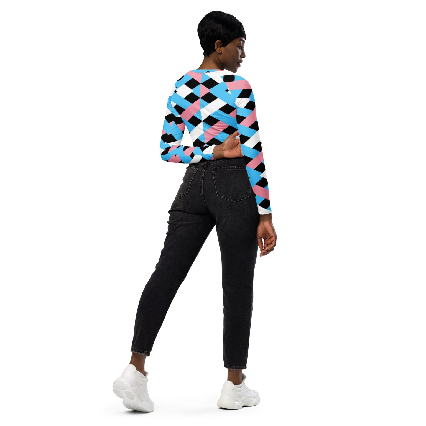 Blue Pink White Pride Lattice Series Cropped Gym Top