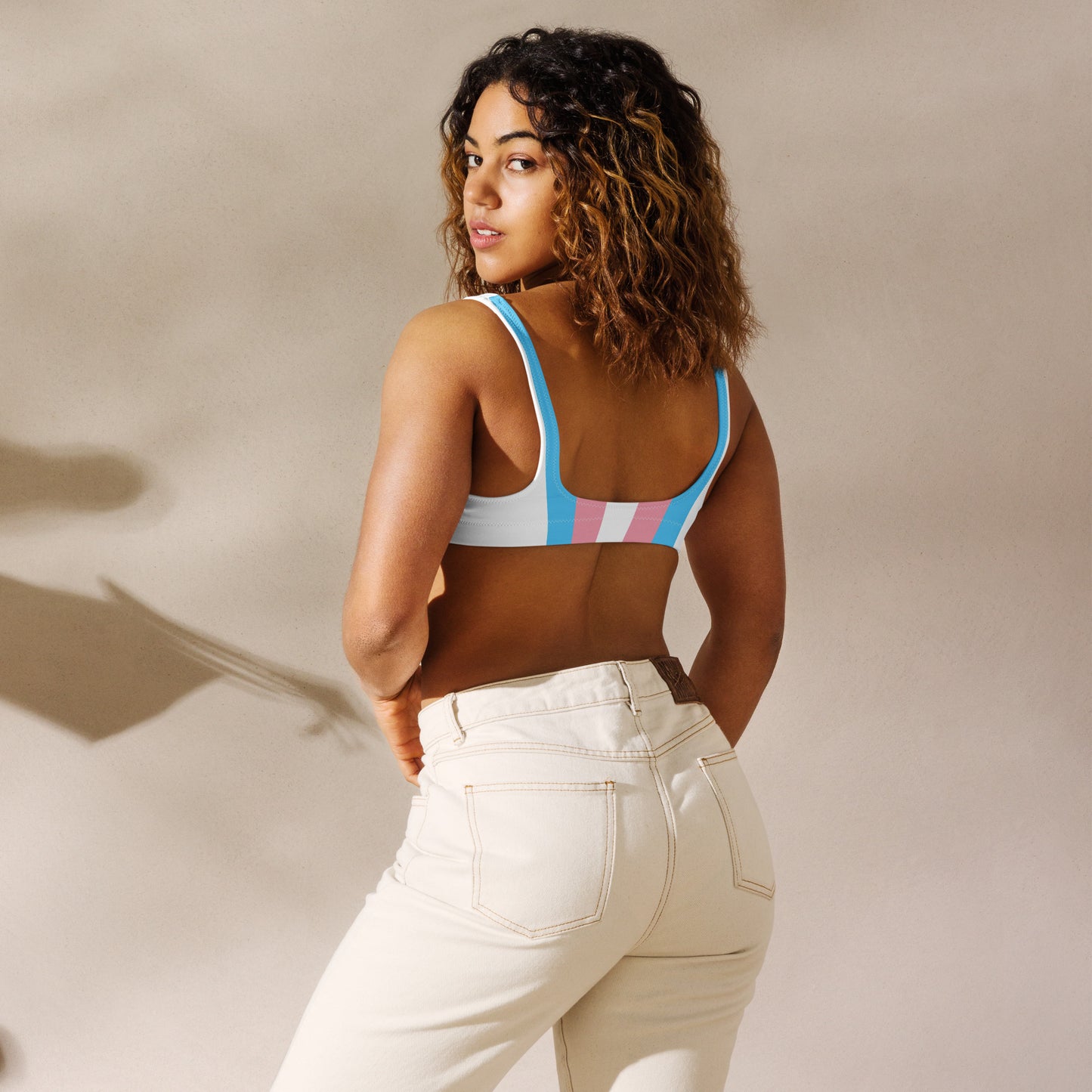Blue Pink White All Over Pride Trans White Padded Bikini Top
