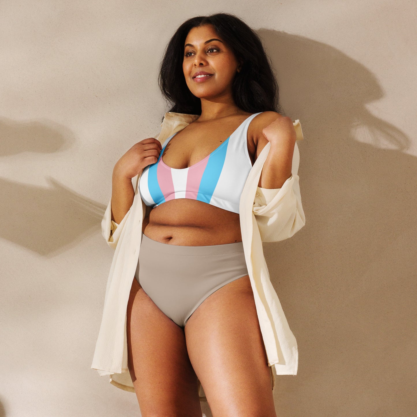 Blue Pink White All Over Pride Trans White Padded Bikini Top