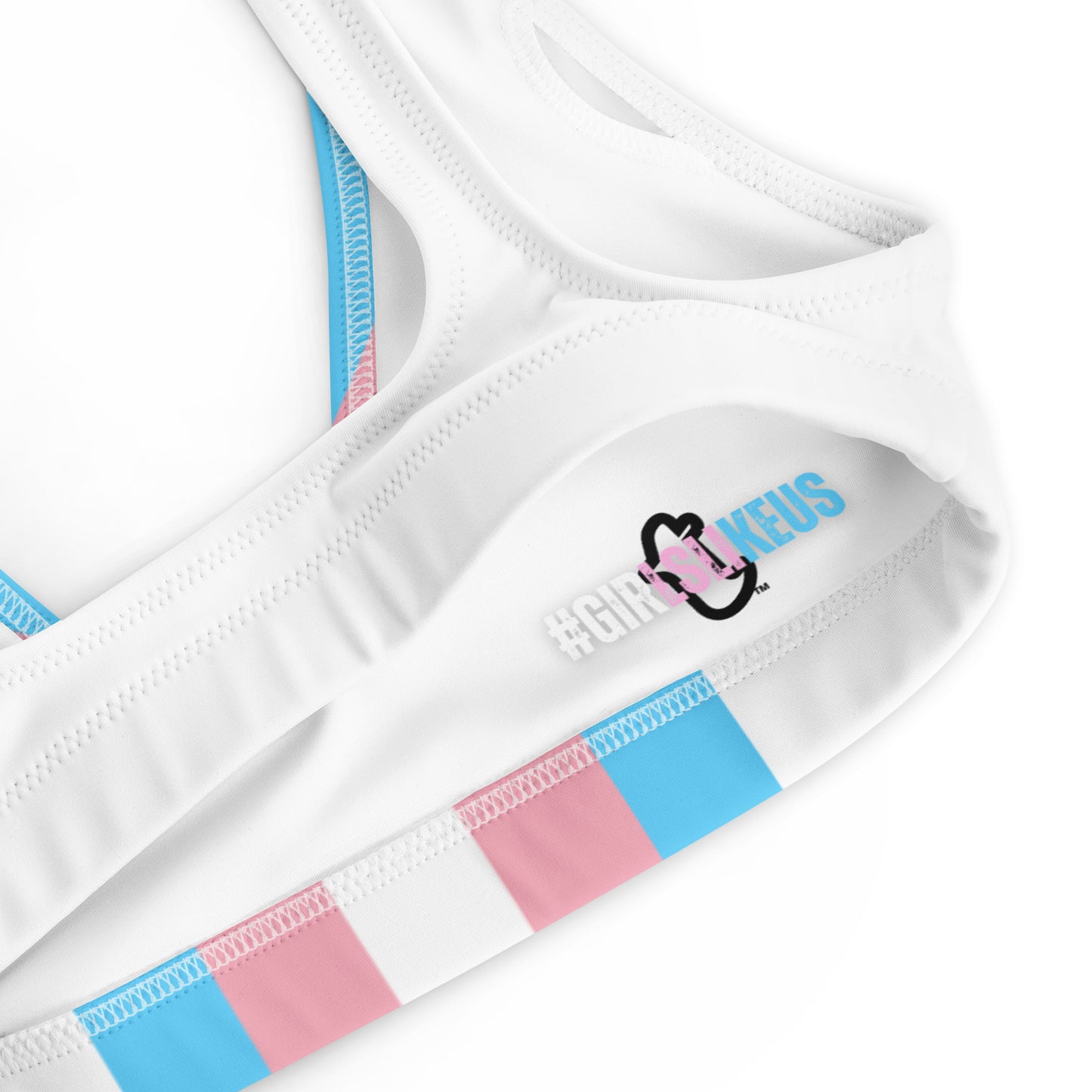 Blue Pink White All Over Pride Trans White Padded Bikini Top