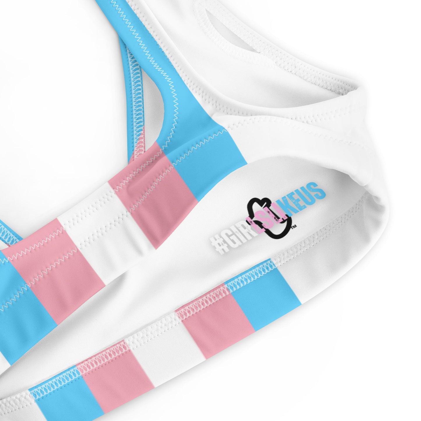Blue Pink White All Over Pride Trans White Padded Bikini Top