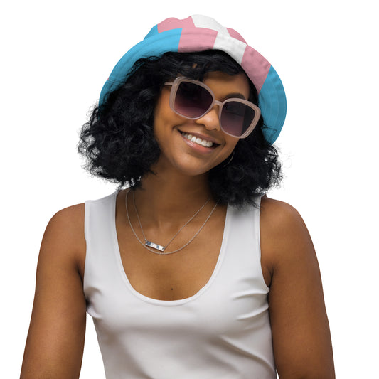 Blue Pink White Trans Pride Reversible Bucket Hat