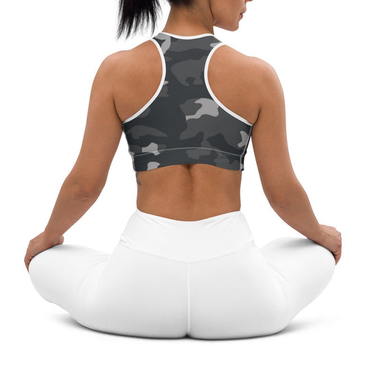 Black/Grey Camouflage Un-Padded Athleisure Sports Bra