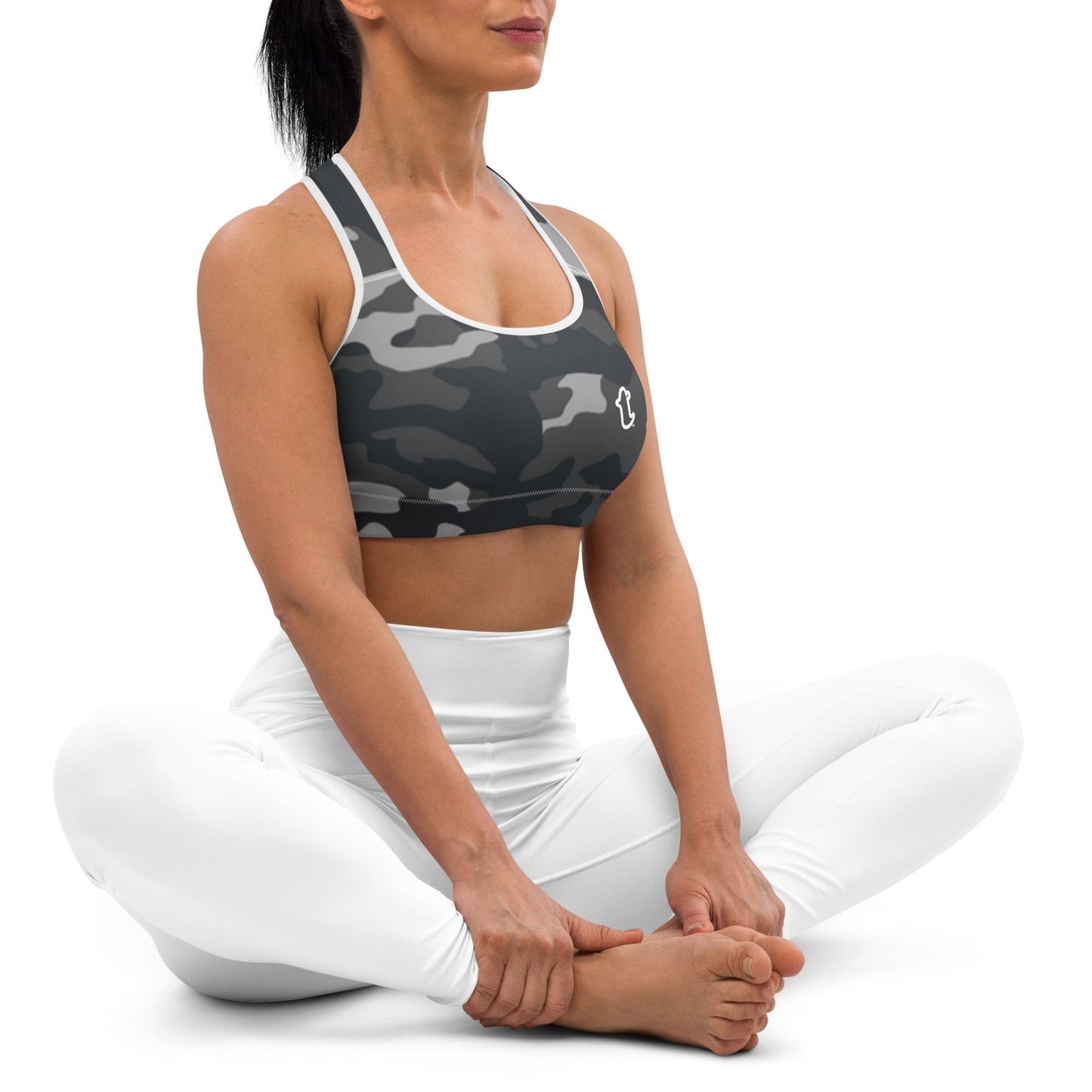 Black/Grey Camouflage Un-Padded Athleisure Sports Bra