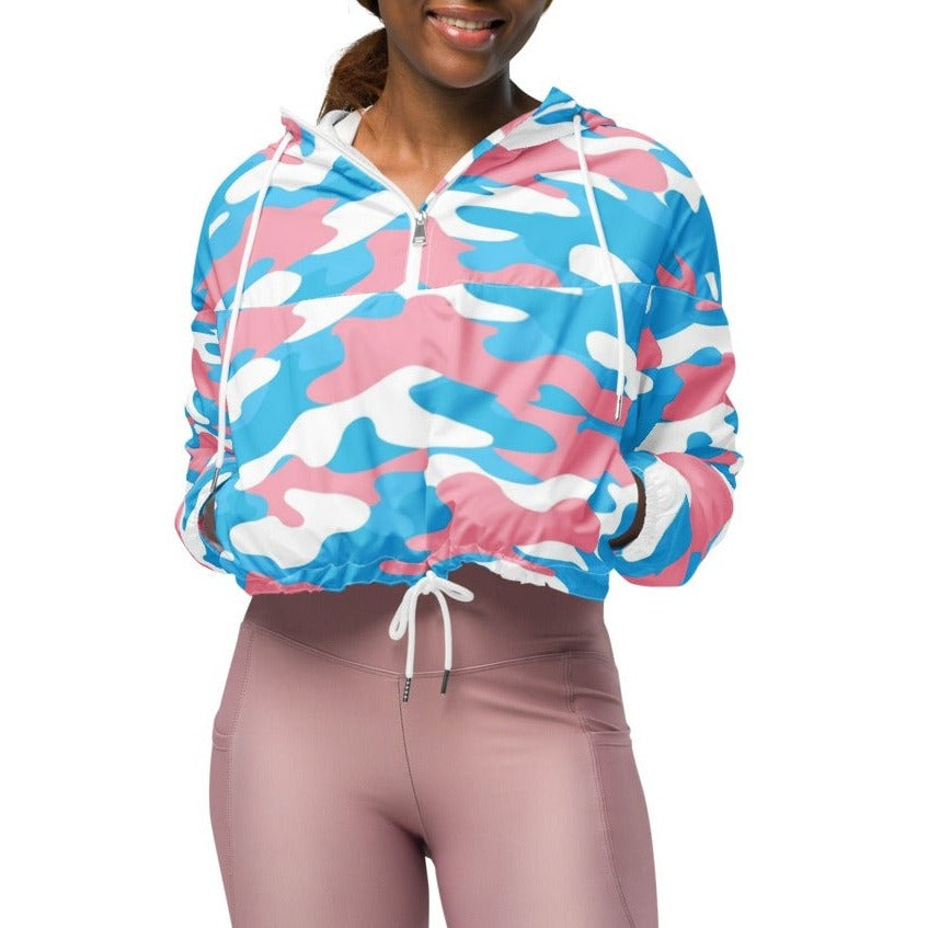 Blue Pink White Trans Pride Camouflage Cropped Track Jacket