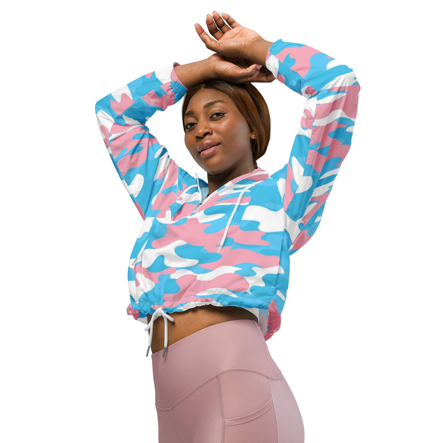 Blue Pink White Trans Pride Camouflage Cropped Track Jacket