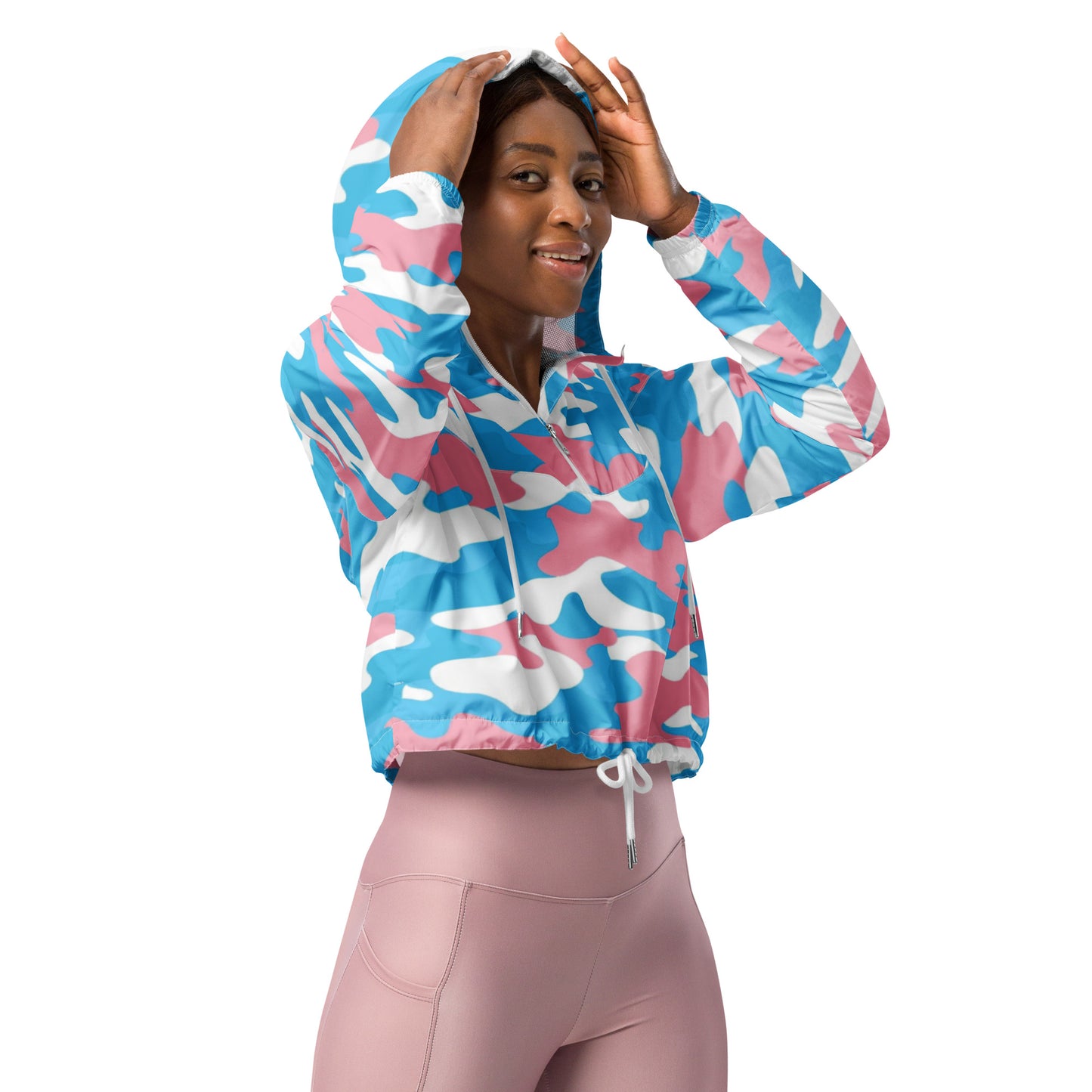 Blue Pink White Trans Pride Camouflage Cropped Track Jacket