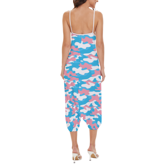 Plus Size Blue Pink White Pride Camouflage High-Waisted Straight-Leg Camisole Jumpsuit