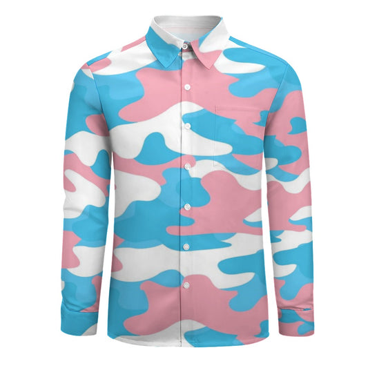 Blue Pink White Camouflage Boyfriend Peach Velvet Casual Shirt