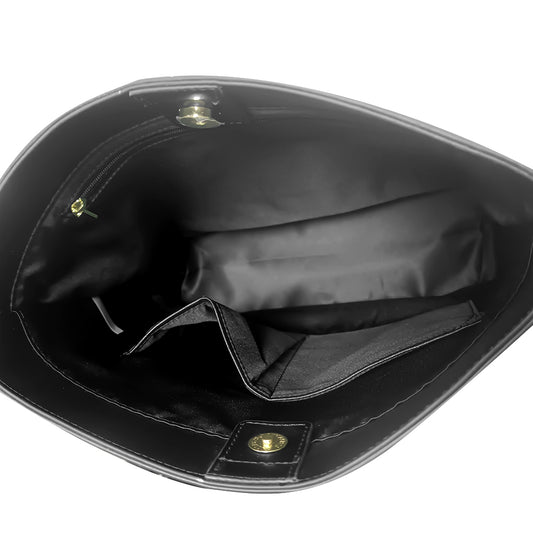 Blue Pink White Big Daisies Series Black Large Vegan Leather Crossbody Bag