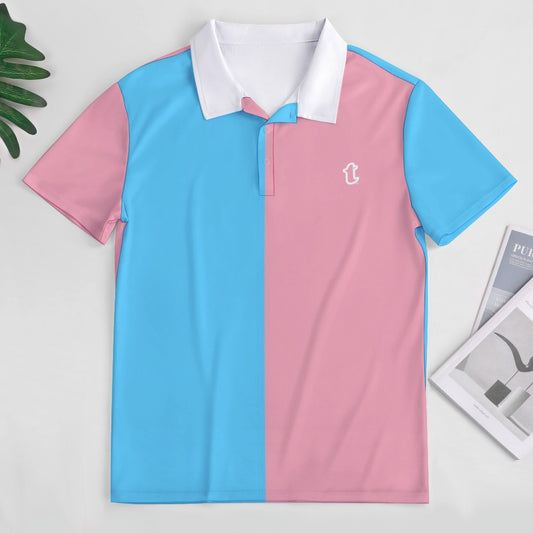 TOM - Blue Pink White Snug-Fitting Boyfriend Polo Shirt