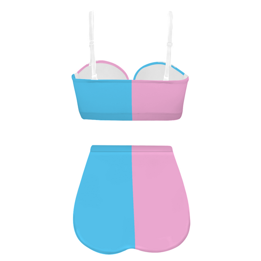 Teen Blue Pink White Pride High-Waisted Bottom Two-Piece Swimsuit Bikini Set