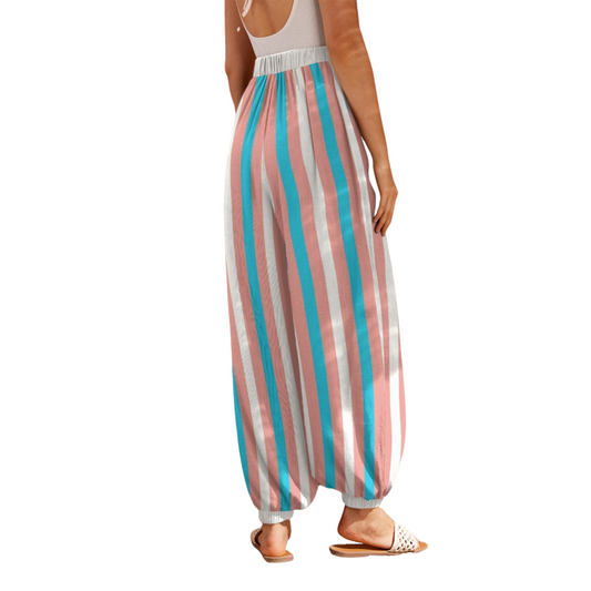 Blue Pink White All Over Pride Candy Striped Baggy Tie-Up Lounge Pants