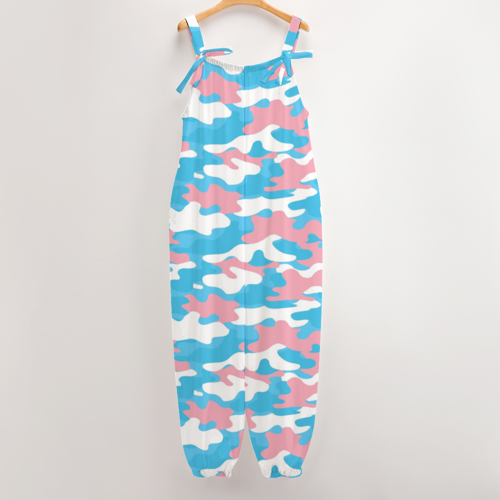 Blue Pink White All Over Pride Camouflage Bow-Tie Dungarees